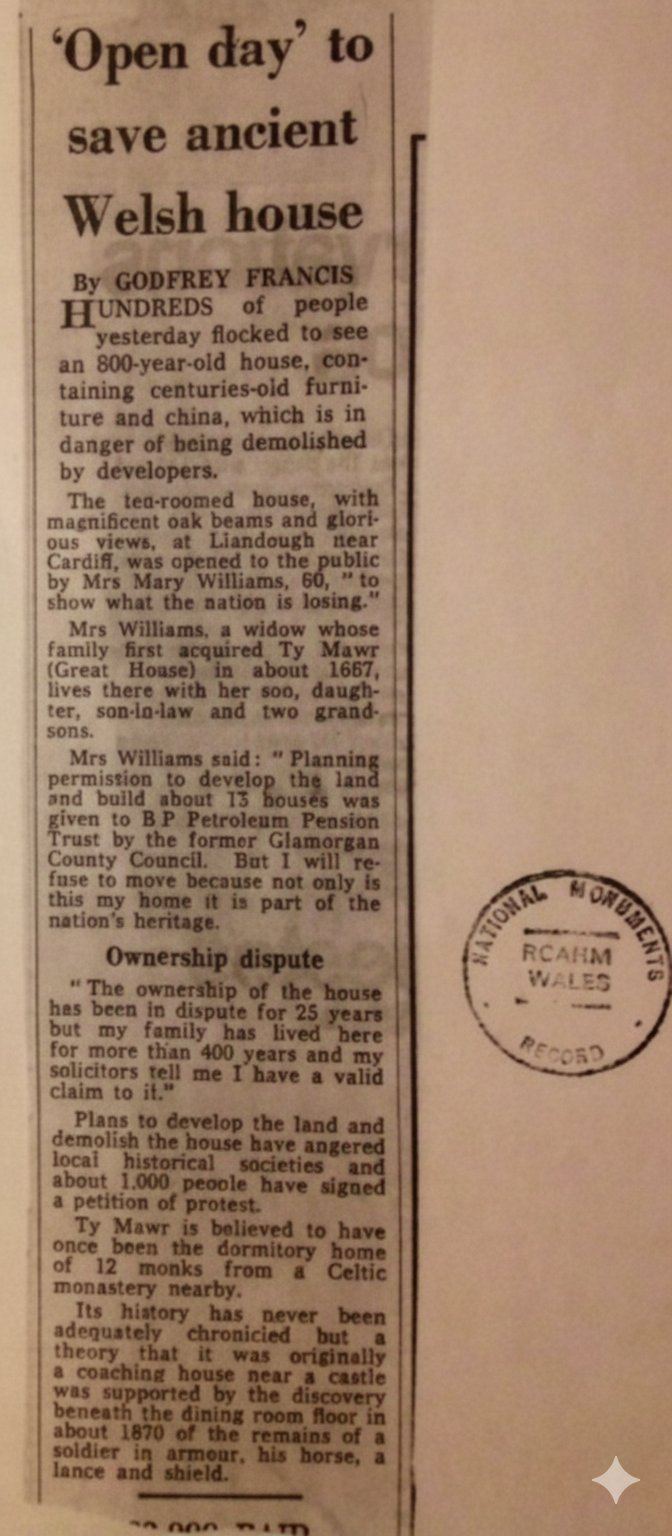 “‘Open day’ to save ancient Welsh house”, Daily Telegraph, 16 April 1974